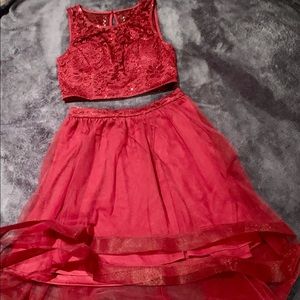 two piece purple prom dress